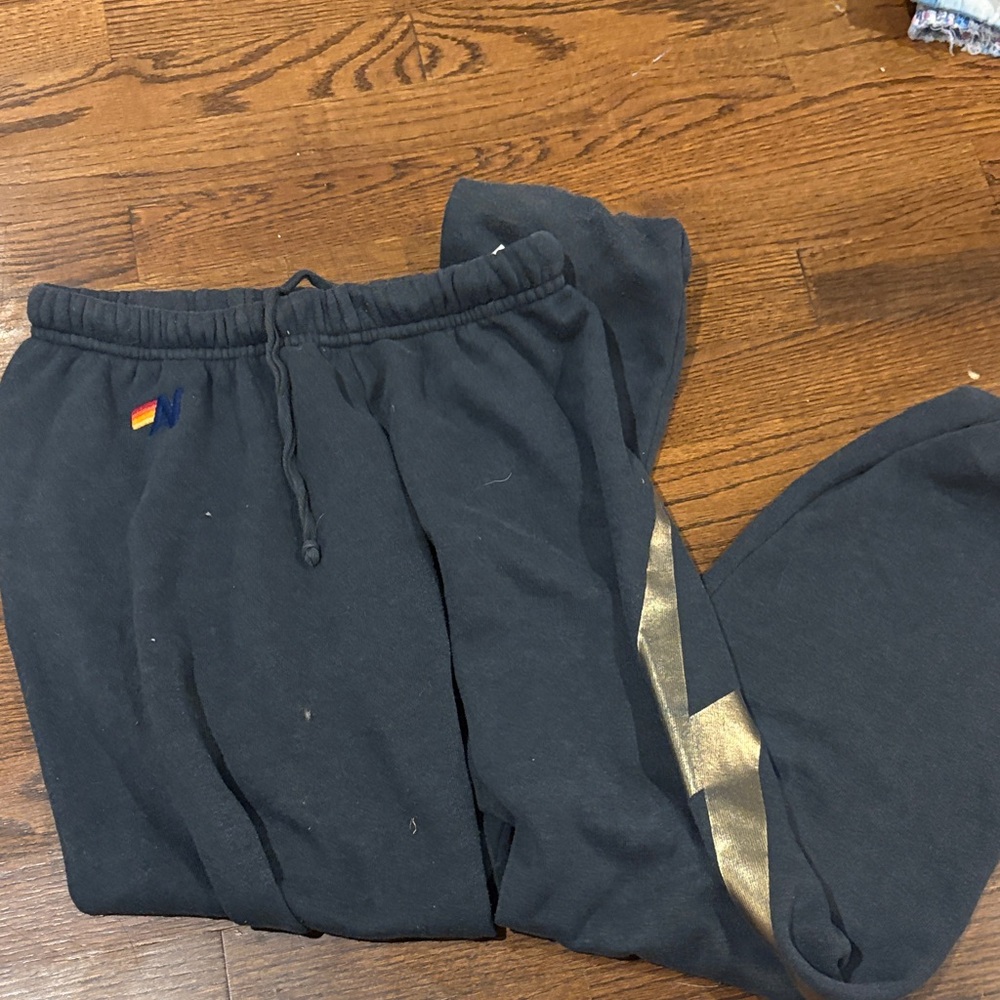 Aviator Nation Black Pants with Gold Stripe